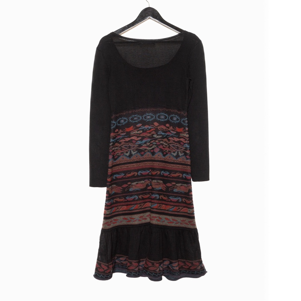 Peruvian Connection Black Cotton Geometric Andean Bodycon Dress - S